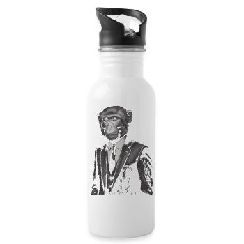 Eleganter Affe im Anzug - Trinkflasche mit integriertem Trinkhalm - Weiß - Rechts
