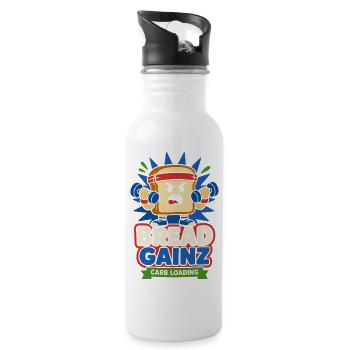 Bread Gainz – Lustiges Carb Loading Workout - Trinkflasche mit integriertem Trinkhalm - Weiß - Rechts