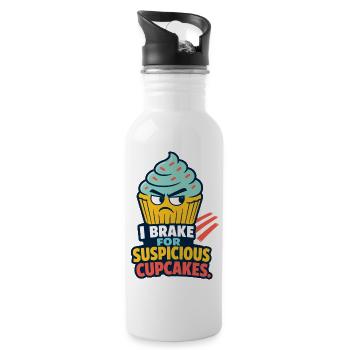 I Brake for Suspicious Cupcakes – Backhumor - Trinkflasche mit integriertem Trinkhalm - Weiß - Rechts