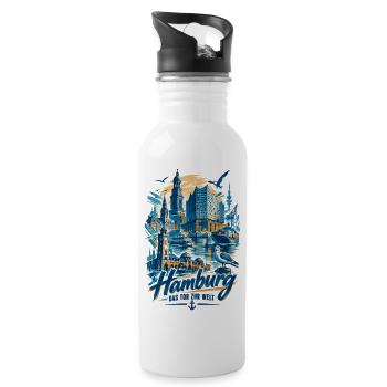 Hamburg Silhouette – Das Tor zur Welt Design - Trinkflasche mit integriertem Trinkhalm - Weiß - Rechts