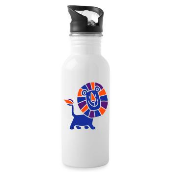 Gentle Cartoon Lion by Cheerful Madness!! - Water bottle with straw - white - Right
