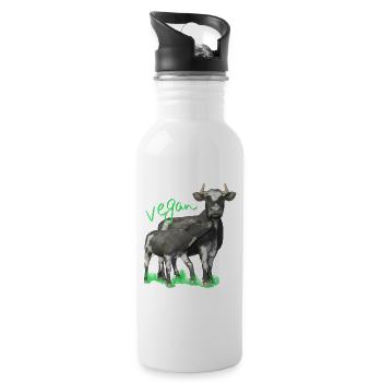Cow with calf - vegan - Water bottle with straw - white - Right