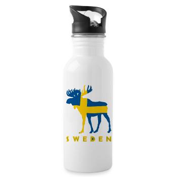 Schweden Elch Schwedenurlaub Geschenk Flagge Fahne - Trinkflasche mit integriertem Trinkhalm - Weiß - Rechts