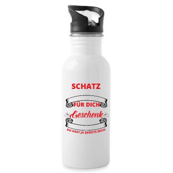 Schatz Schatzi beste Geschenk mich Paare Spruch - Trinkflasche mit integriertem Trinkhalm - Weiß - Rechts