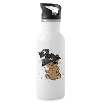 Ours en peluche pirate avec un cache-œil - Gourde avec paille intégrée - blanc - Droite