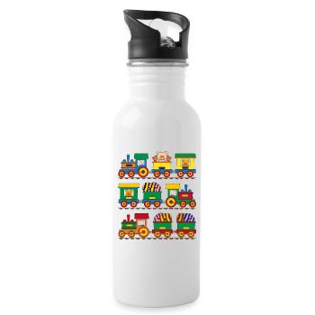 Small railways with teddies and doughnuts - Water bottle with straw - white - Right