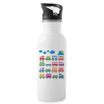 bunte lokomotiven bunte eisenbahnen - Trinkflasche mit integriertem Trinkhalm - Weiß - Rechts