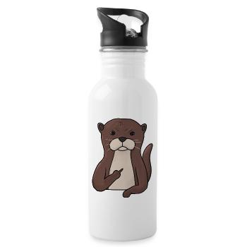 Loutre grincheux avec un majeur - Gourde avec paille intégrée - blanc - Droite