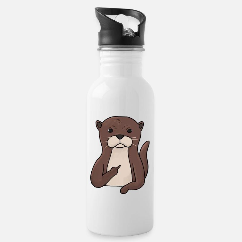 Mürrischer Otter mit Mittelfinger - Trinkflasche mit integriertem Trinkhalm - Weiß