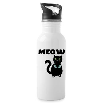 Katze mit Kopfhörern black cat Kätzchen Musik meow - Trinkflasche mit integriertem Trinkhalm - Weiß - Rechts