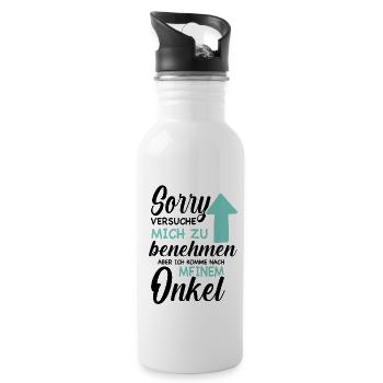 Ich versuche mich zu benehmen Onkel Geburtstag Fun - Trinkflasche mit integriertem Trinkhalm - Weiß - Rechts