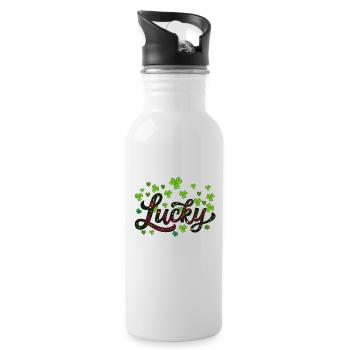 Lucky St Patricks Day, Leopardenblattklee - Trinkflasche mit integriertem Trinkhalm - Weiß - Rechts