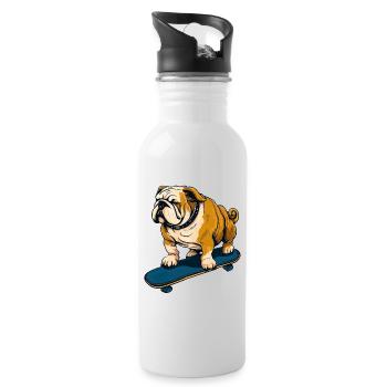 Bulldog sur planche à roulettes - Cool Dog Design - Gourde avec paille intégrée - blanc - Droite