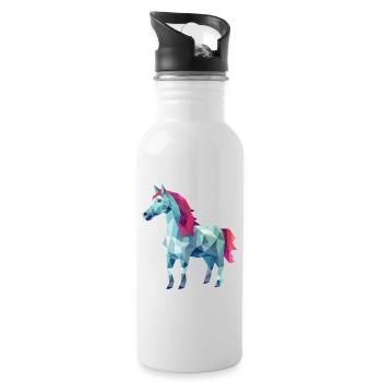 White Horse in Pink Polygon Art Design - Water bottle with straw - white - Right