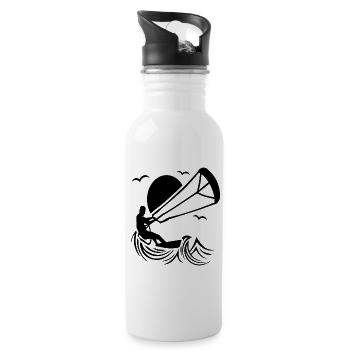 Kitesurfer in Aktion Silhouette - Trinkflasche mit integriertem Trinkhalm - Weiß - Rechts