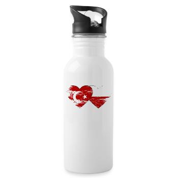 Turkey Poland Flag - Water bottle with straw - white - Right