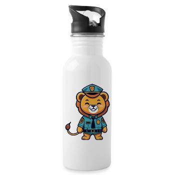Süßer Löwe Als Polizist Geschenkidee - Trinkflasche mit integriertem Trinkhalm - Weiß - Rechts