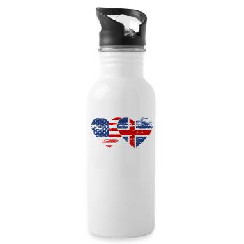 USA Iceland flag heart used - Water bottle with straw - white - Right
