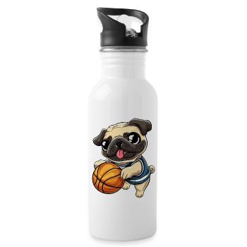 Mops im Basketballfieber: Vom Spielfeld zum Verein - Trinkflasche mit integriertem Trinkhalm - Weiß - Rechts