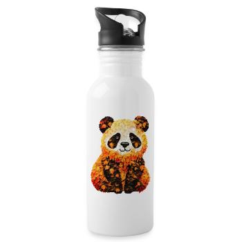 Süßer Panda im Herbstlaub - Trinkflasche mit integriertem Trinkhalm - Weiß - Rechts