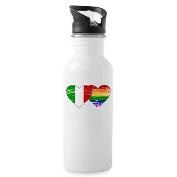 Italien Regenbogen Flagge used - Trinkflasche mit integriertem Trinkhalm - Weiß - Rechts