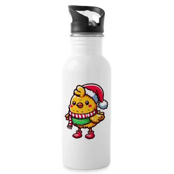 Winterküken: Süßes Huhn in festlicher Weihnachtsmü - Trinkflasche mit integriertem Trinkhalm - Weiß - Rechts