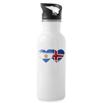 Argentina Iceland Flag Heart Used - Water bottle with straw - white - Right