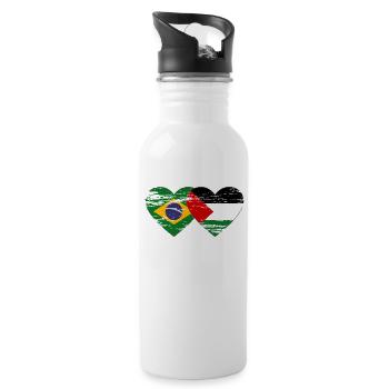 Brazil Palestine Flag Heart Used - Water bottle with straw - white - Right