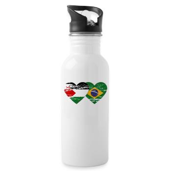 Palestine Brazil Flag Heart Used - Water bottle with straw - white - Right