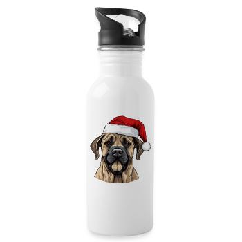 Boerboel Hund Weihnachten Kopf - Trinkflasche mit integriertem Trinkhalm - Weiß - Rechts