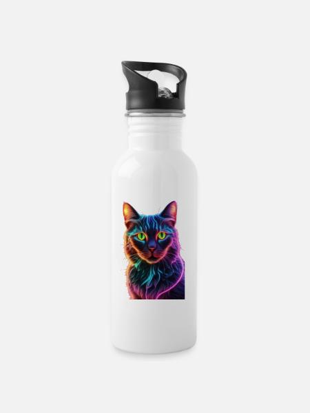 Chat néon - Gourde avec paille intégrée - blanc