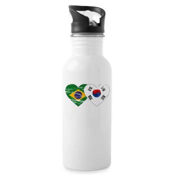 Brazil South Korea flag heart used - Water bottle with straw - white - Right