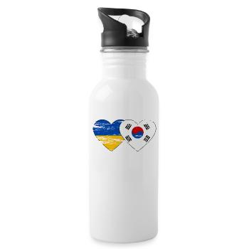 Ukraine Südkorea Flagge Herz used - Trinkflasche mit integriertem Trinkhalm - Weiß - Rechts