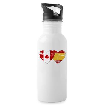 Coeur de drapeau Canada Espagne utilisé - Gourde avec paille intégrée - blanc - Droite