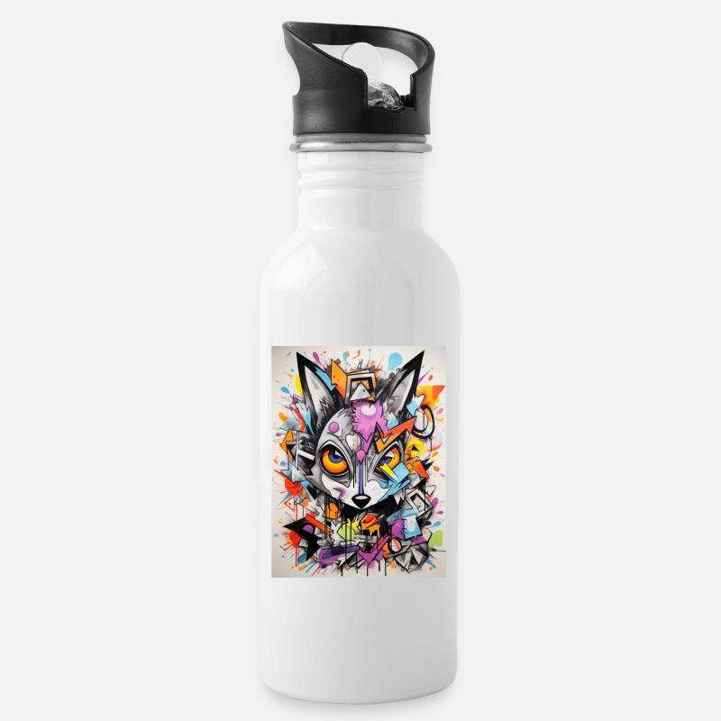 Kangaroo Abstract - Water bottle with straw - white