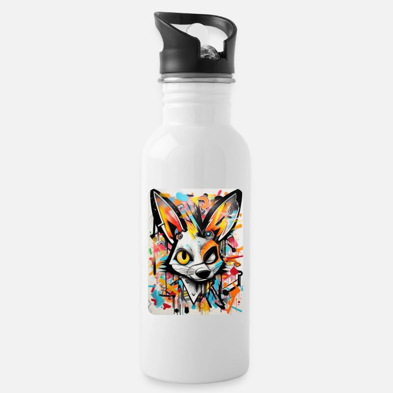 känguru graffiti - Trinkflasche mit integriertem Trinkhalm - Weiß