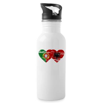 Portugal Albania Flag Heart Used - Water bottle with straw - white - Right