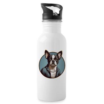 Boston Terrier Portrait Bostie Portrait - Trinkflasche mit integriertem Trinkhalm - Weiß - Rechts