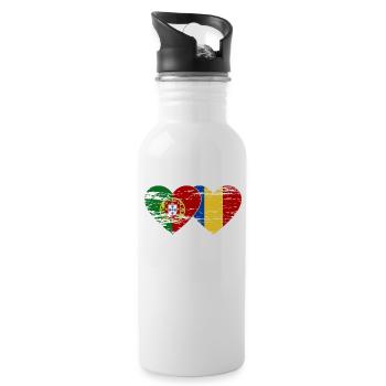 Portugal Romania Flag Heart Used - Water bottle with straw - white - Right