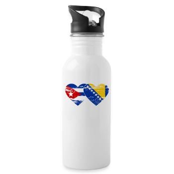 Kuba Bosnien Flagge Herz used - Trinkflasche mit integriertem Trinkhalm - Weiß - Rechts