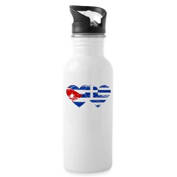 Cuba Grèce Drapeau Coeur Utilisé - Gourde avec paille intégrée - blanc - Droite