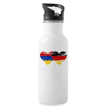 Armenia Germany Flag Heart Used - Water bottle with straw - white - Right