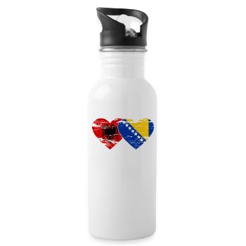 Albanien Bosnien Flagge Herz used - Trinkflasche mit integriertem Trinkhalm - Weiß - Rechts