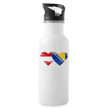 Bosnia Austria flag heart used - Water bottle with straw - white - Right