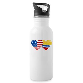USA Colombia Flag Heart Used - Water bottle with straw - white - Right