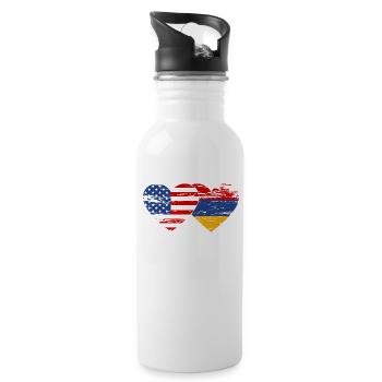 USA Arménie Drapeau Coeur Utilisé - Gourde avec paille intégrée - blanc - Droite