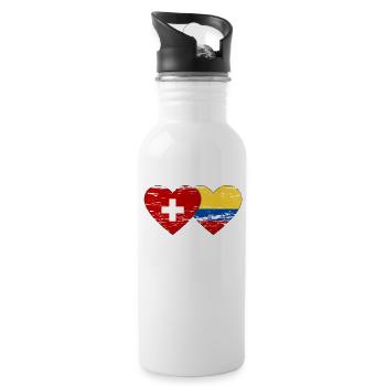 Coeur de drapeau de la Suisse et de la Colombie utilisé - Gourde avec paille intégrée - blanc - Droite