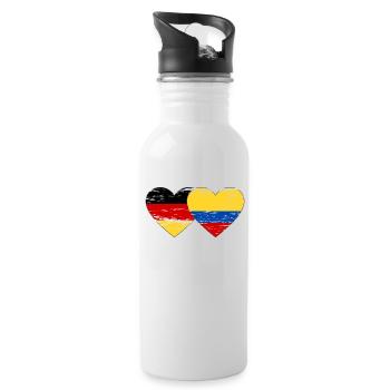 Germany Colombia Flag Heart Used - Water bottle with straw - white - Right