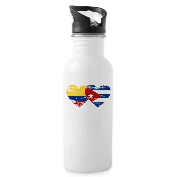 Colombia Cuba Flag Heart used - Water bottle with straw - white - Right
