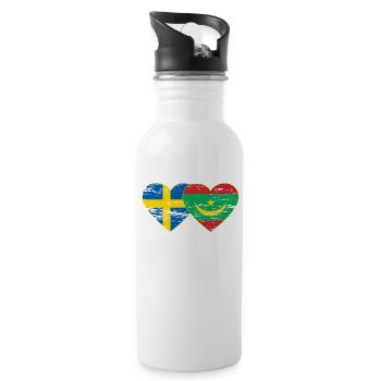 Schweden Mauretanien Flagge Herz used - Trinkflasche mit integriertem Trinkhalm - Weiß - Rechts
